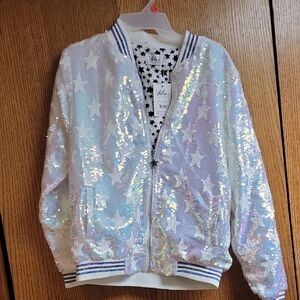 Lola + The Boys White Puffer Jacket Iridescent Shine